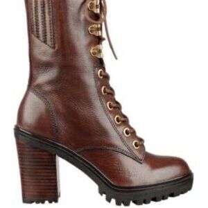 Gently used GUESS Gandy Brown Leather Lace Up Combat Boots Size 10